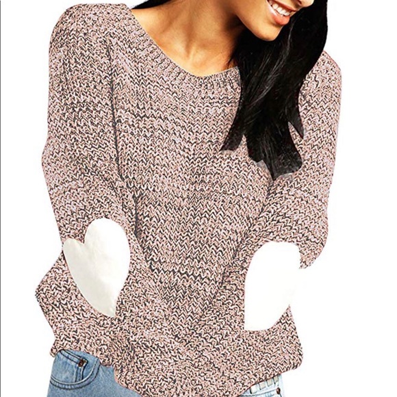Sweaters - Camel color heart pattern long sleeve sweater